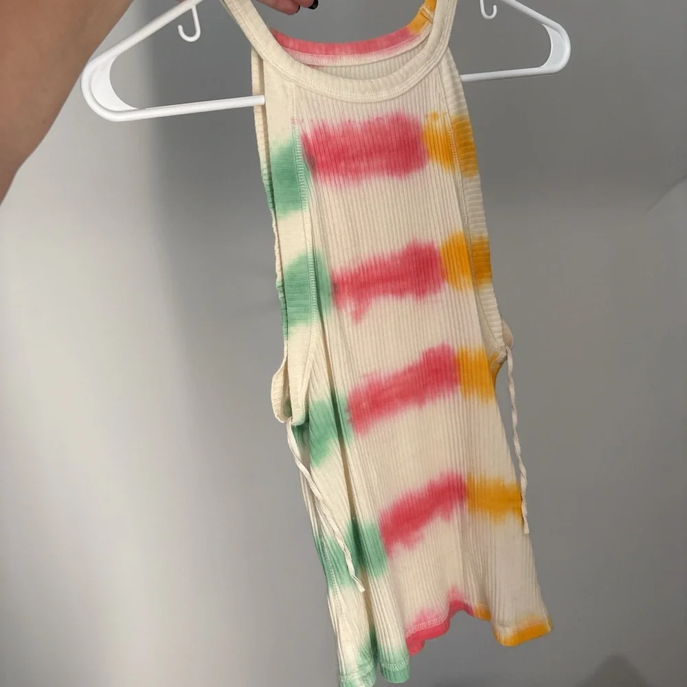 Free People Colorful Tie-Dye Ribbed Halter Top